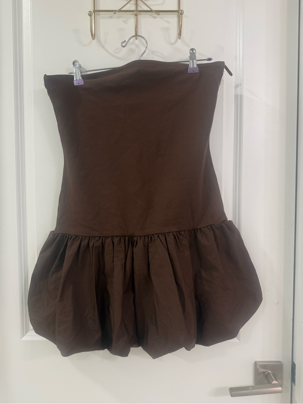 Brown Strapless Bubble Hem dress